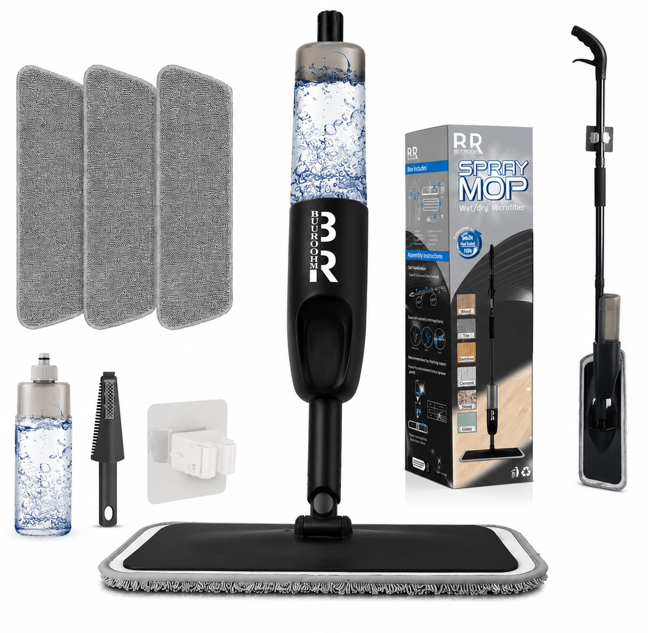 3-in-1 Microfiber Spray Mop DryWet Cleaning for Hardwood, Tile & Laminate (1) 3-in-1 Microfiber Spray Mop | Dry/Wet Cleaning for Hardwood, Tile & Laminate|Black - Image 1