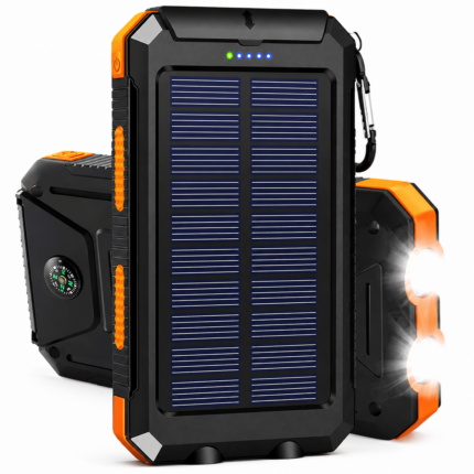 Solar Power Bank with Dual LED Flashlights